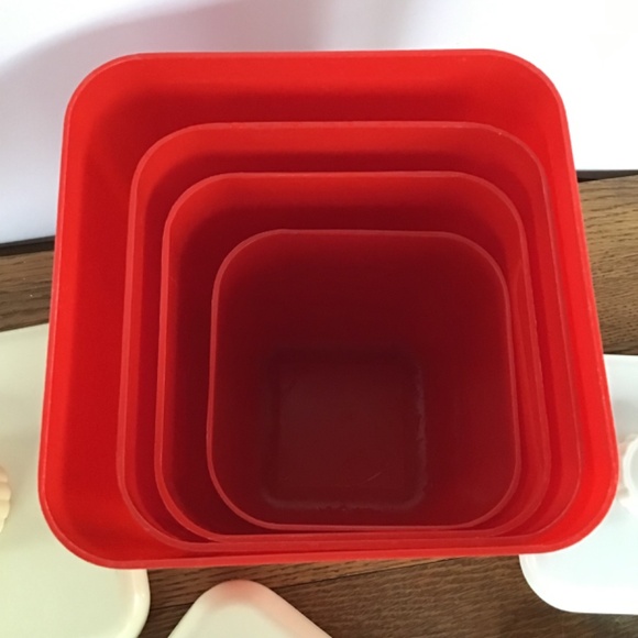 Vintage Lustro Ware Canister 8pc Set Red & Cream Flour Sugar Coffee Tea - Picture 11 of 15